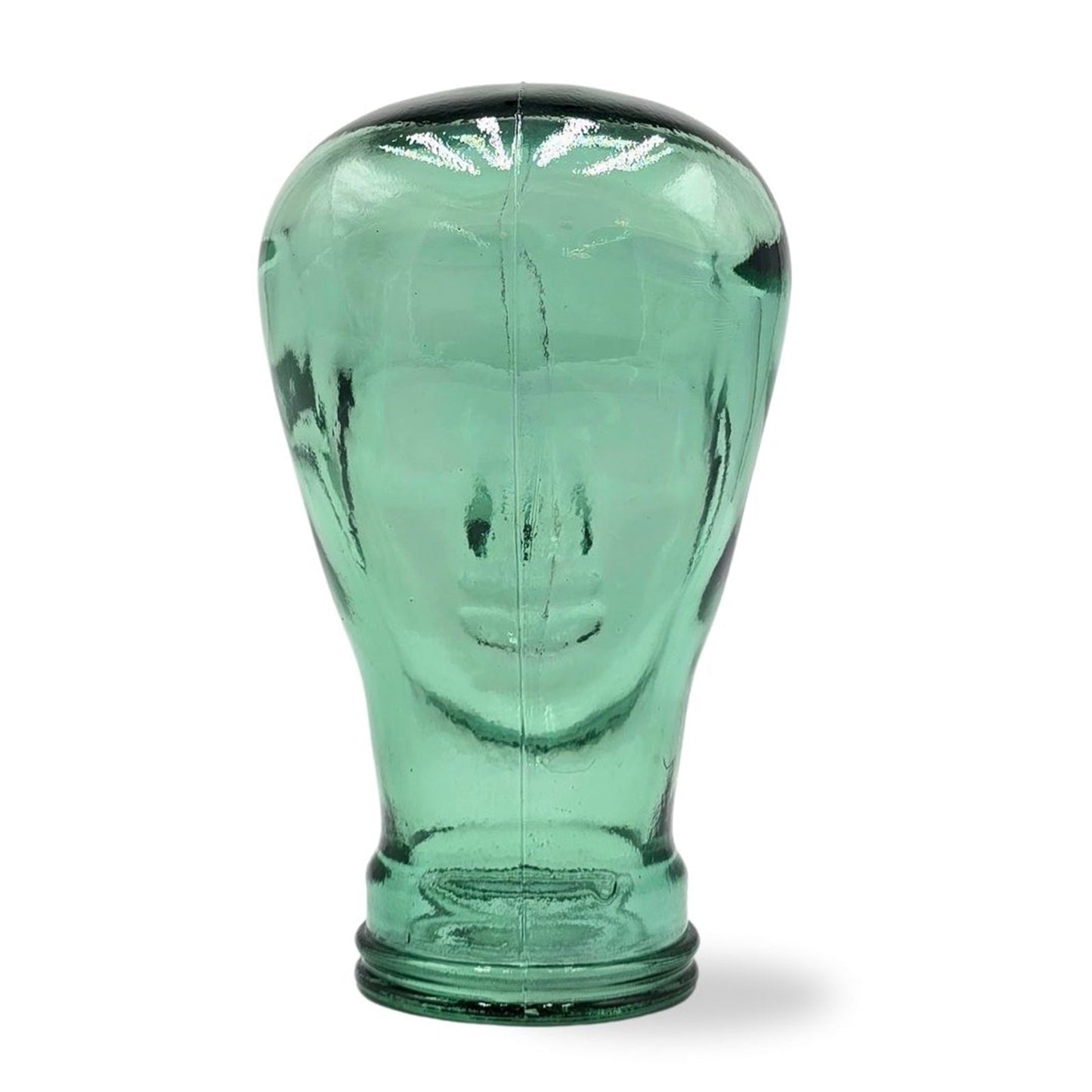 Glas KOPFHÖRERSTÄNDER transparent + satin | 29cm Glaskopf Skulptur | Farbe: T03 grün
