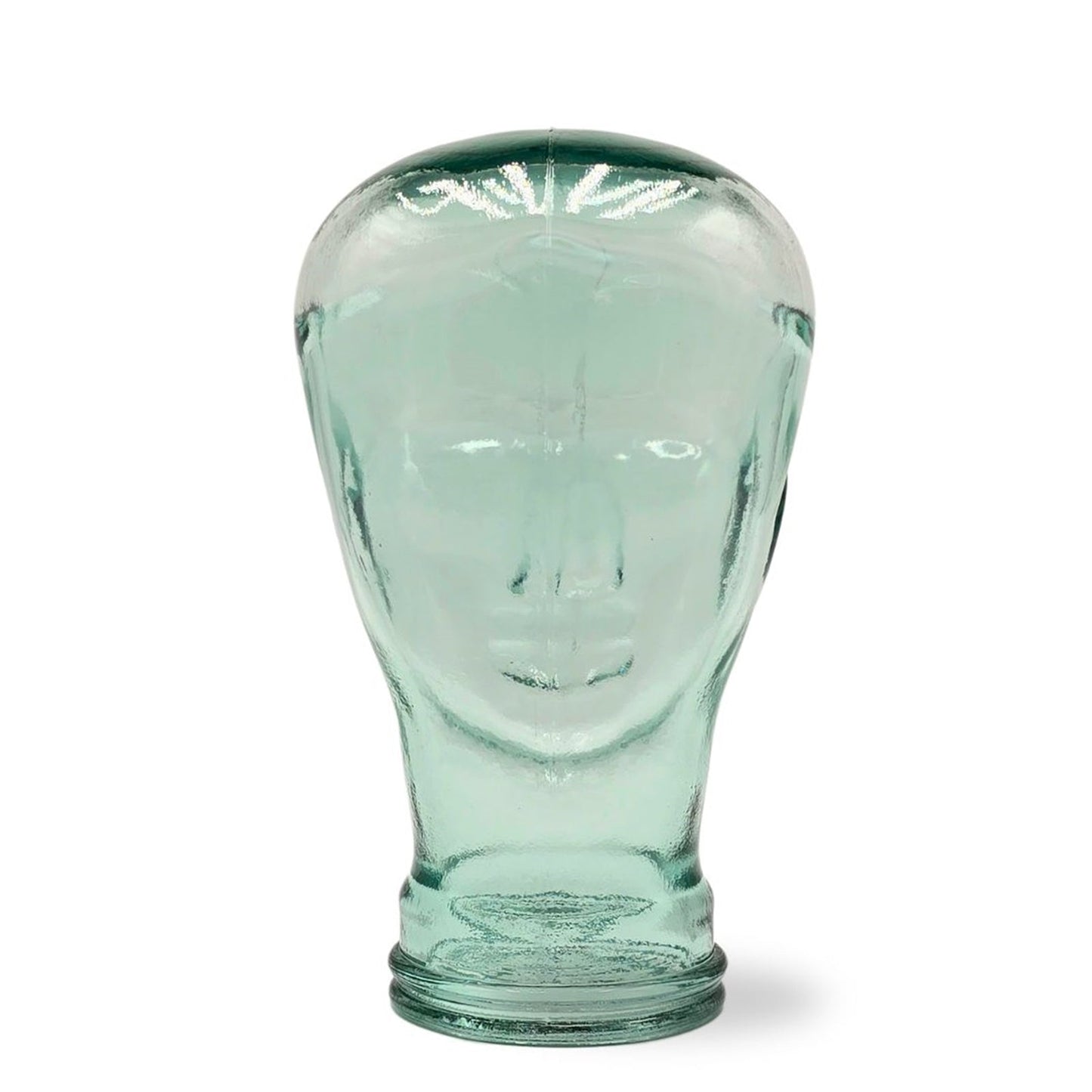 Glas KOPFHÖRERSTÄNDER transparent + satin | 29cm Glaskopf Skulptur | Farbe: T01 klar