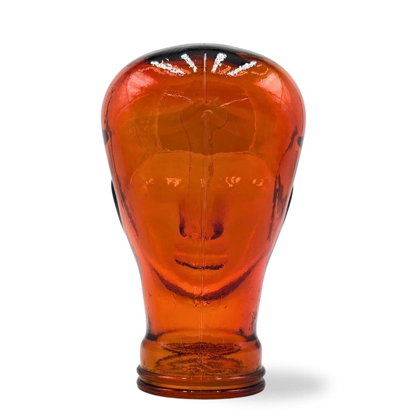 Glas KOPFHÖRERSTÄNDER transparent + satin | 29cm Glaskopf Skulptur | Farbe: T04 hot orange