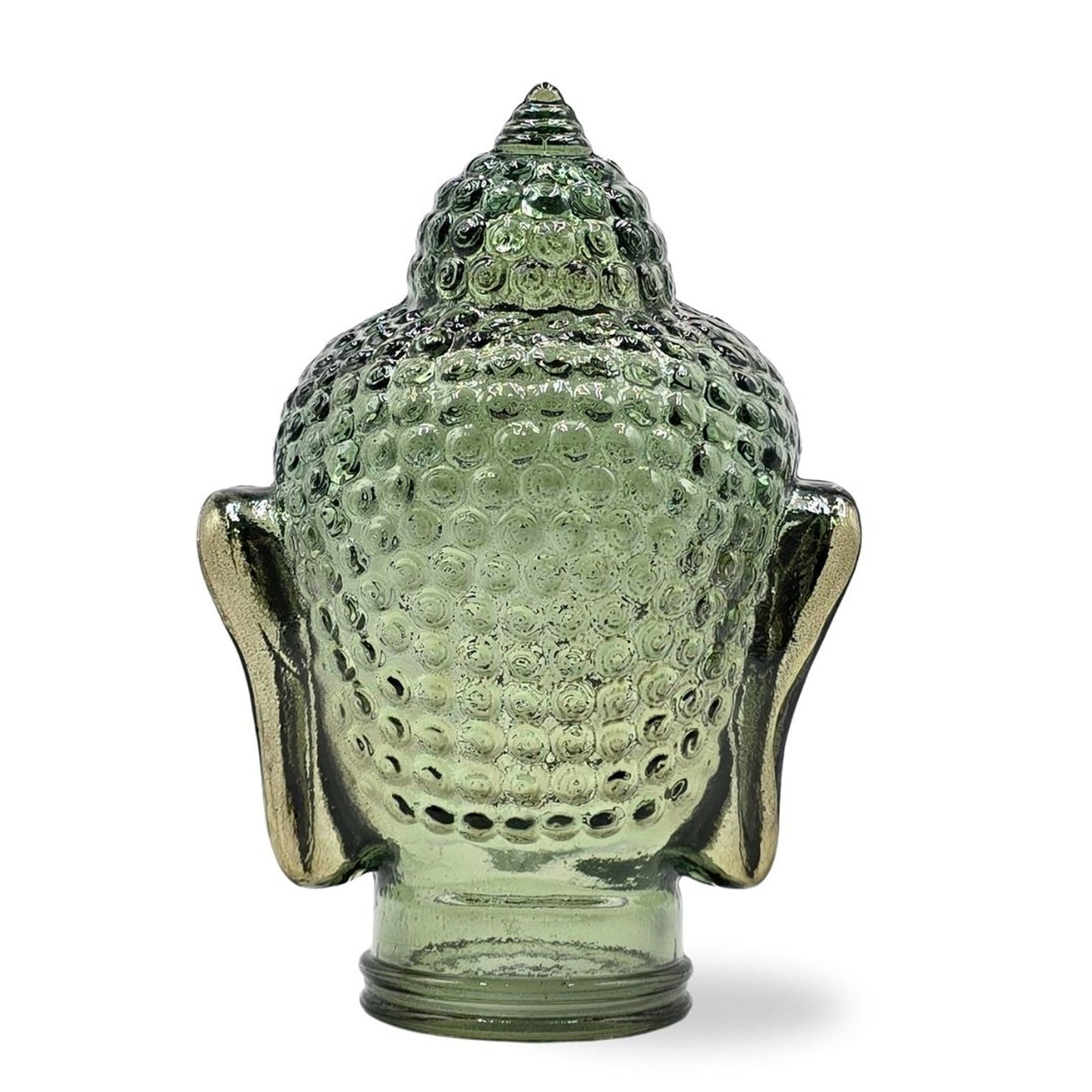 DEKOKOPF BUDDHA | Glas, Dekoration für Garten und Wohnung | Farbe: T06 olivgrün