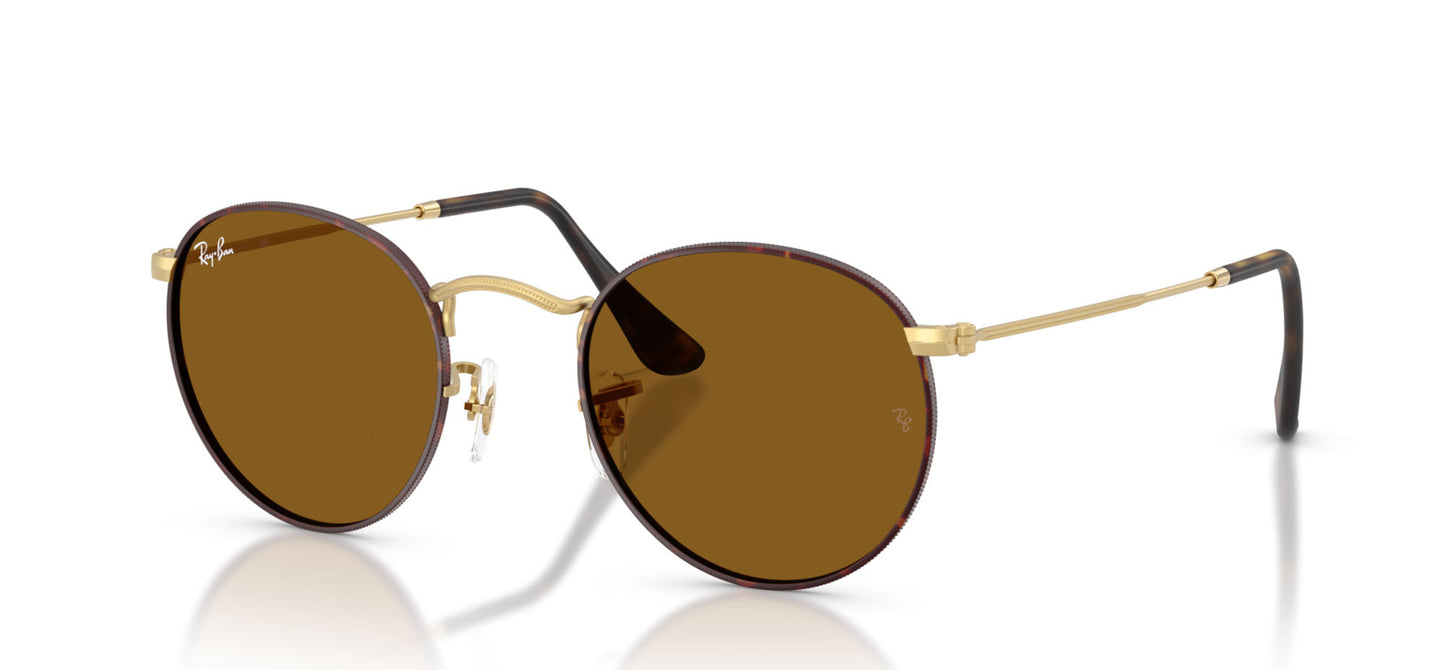 Ray-Ban Round Metal RB3447 - Medium#colour_matt-havana-on-matt-arista-gold-brown