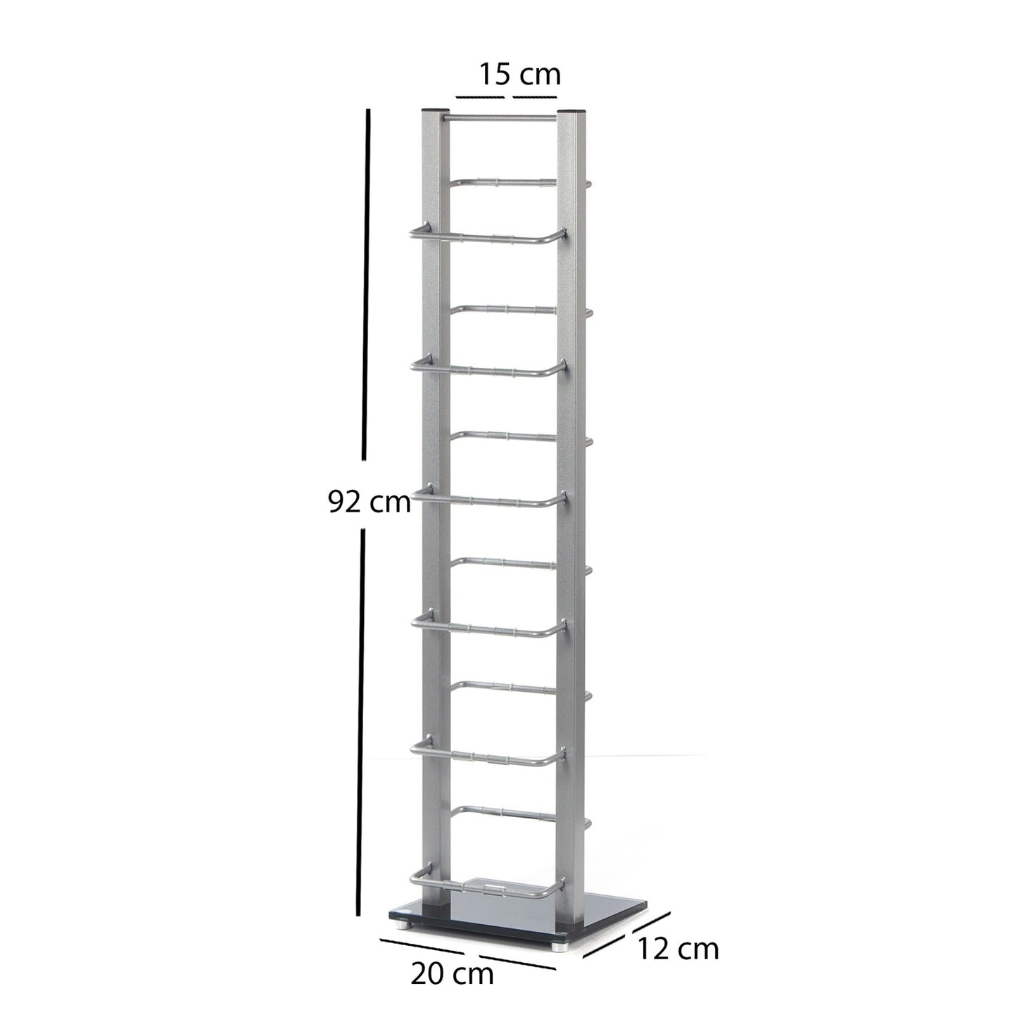 DESIGN CD STÄNDER TOWER 92 | silber, 92cm, Metal & Glas | für 85 CDs