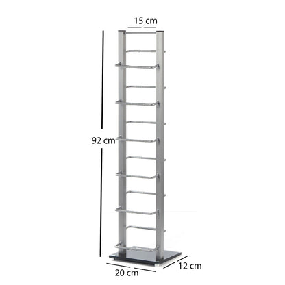 DESIGN CD STÄNDER TOWER 92 | silber, 92cm, Metal & Glas | für 85 CDs