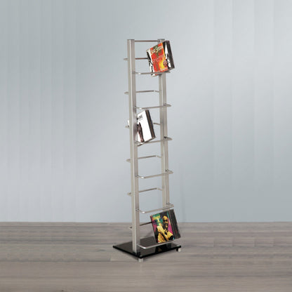 DESIGN CD STÄNDER TOWER 92 | silber, 92cm, Metal & Glas | für 85 CDs