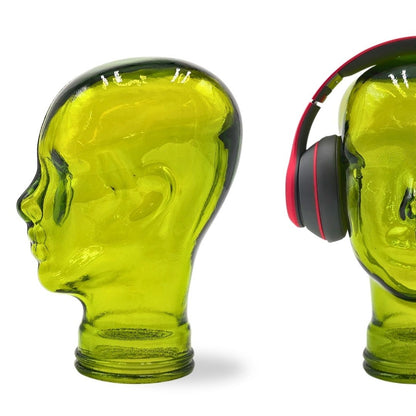 Glas KOPFHÖRERSTÄNDER MICK grün transparent | 29cm Glaskopf Skulptur