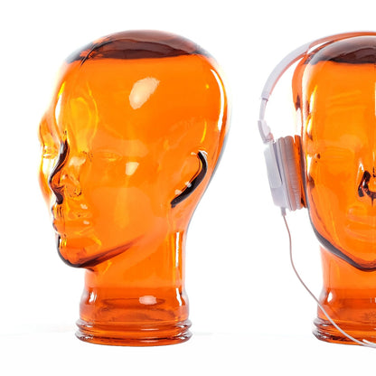 Glas KOPFHÖRERSTÄNDER MICK orange transparent | 29cm Glaskopf Skulptur