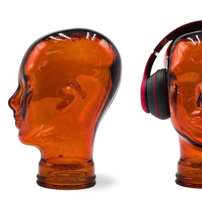 Glas KOPFHÖRERSTÄNDER MICK orange transparent | 29cm Glaskopf Skulptur