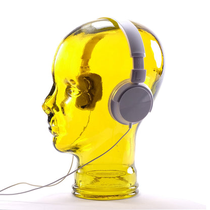 Glas KOPFHÖRERSTÄNDER MICK gelb transparent | 29cm Glaskopf Skulptur