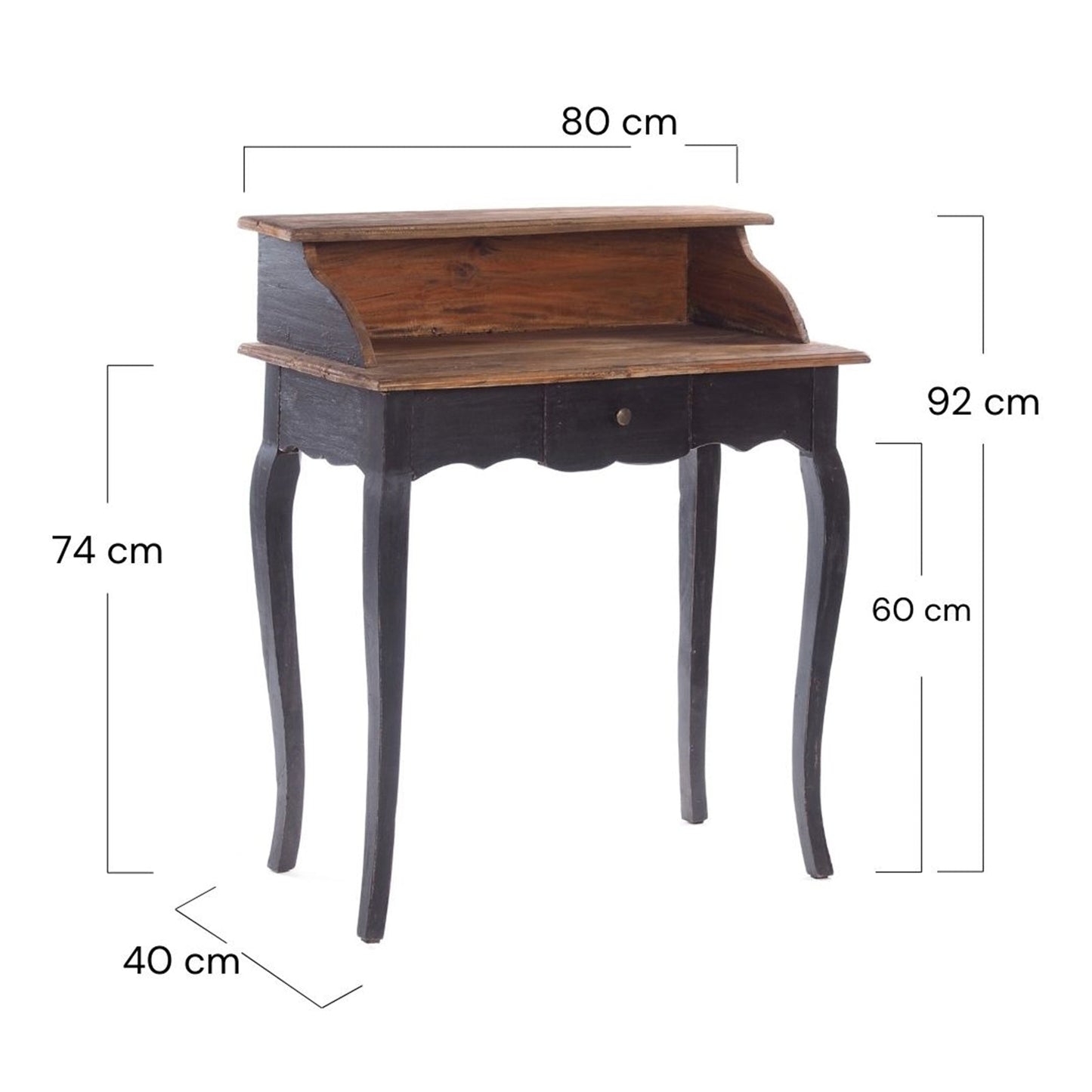 MASSIVHOLZ SEKRETÄR NAPOLEON 92x80cm(HxB) | Massivholz Schreibtisch | Farbe: 04 schwarz-natur