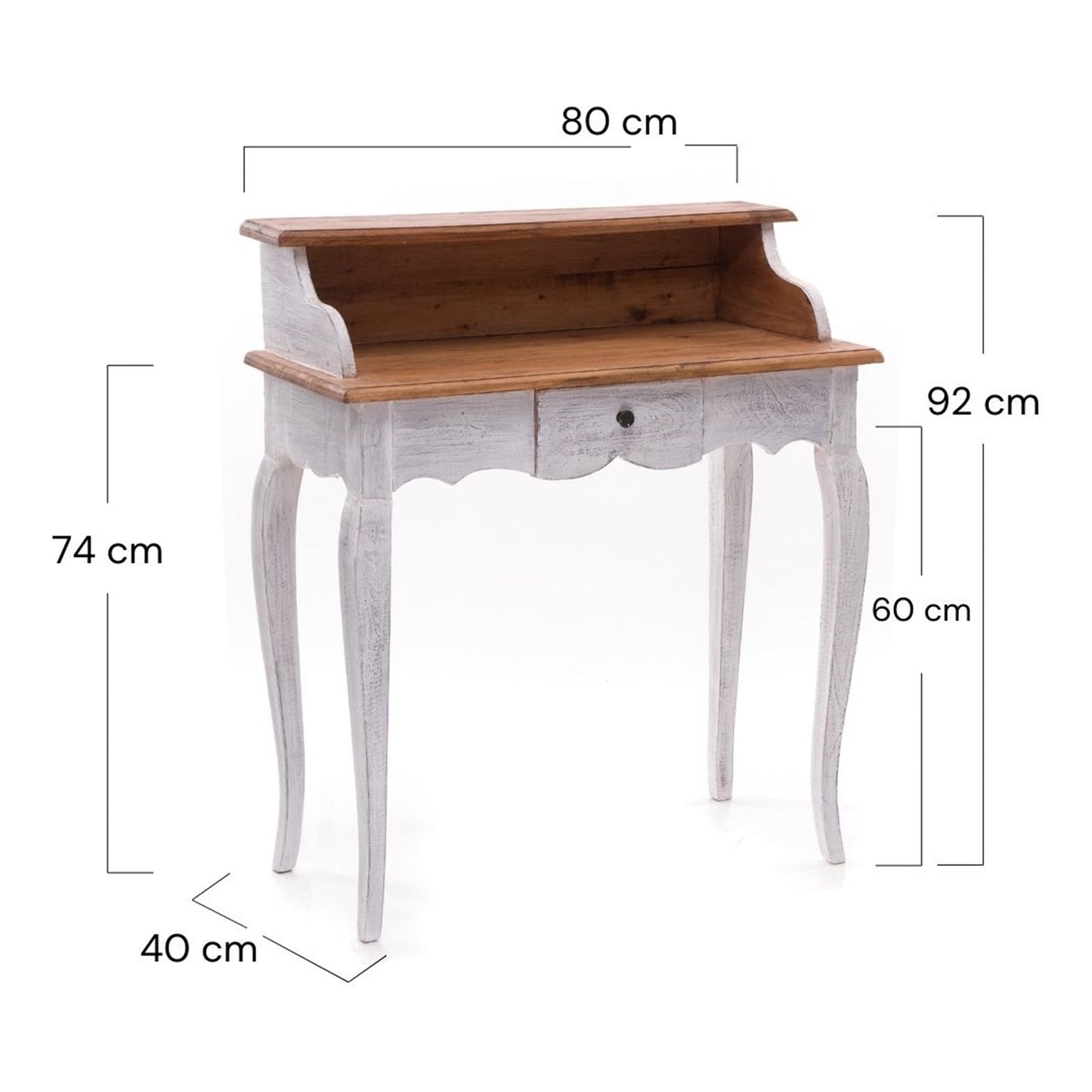 MASSIVHOLZ SEKRETÄR NAPOLEON 92x80cm(HxB) | Massivholz Schreibtisch | Farbe: 05 weiß-natur