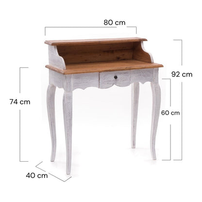 MASSIVHOLZ SEKRETÄR NAPOLEON 92x80cm(HxB) | Massivholz Schreibtisch | Farbe: 05 weiß-natur