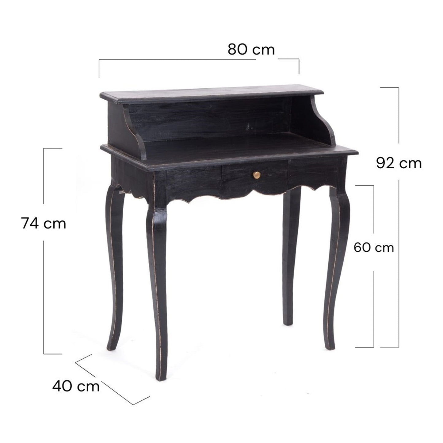 MASSIVHOLZ SEKRETÄR NAPOLEON 92x80cm(HxB) | Massivholz Schreibtisch | Farbe: 09 voodoo - schwarz