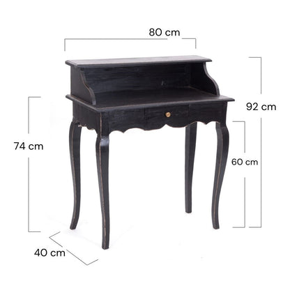 MASSIVHOLZ SEKRETÄR NAPOLEON 92x80cm(HxB) | Massivholz Schreibtisch | Farbe: 09 voodoo - schwarz