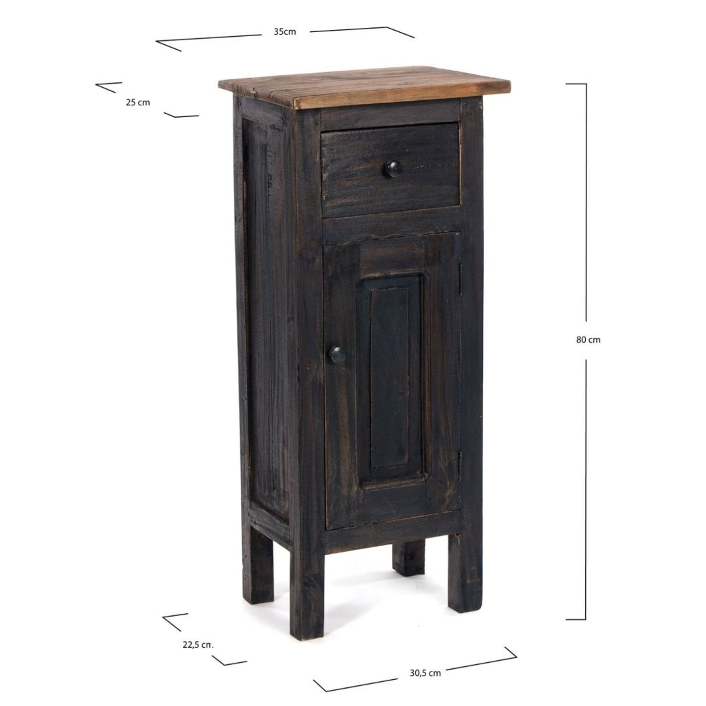 FLURSCHRANK PLANT 80x36cm (HxB) Massivholz | Telefontisch | Farbe: 04 schwarz-natur