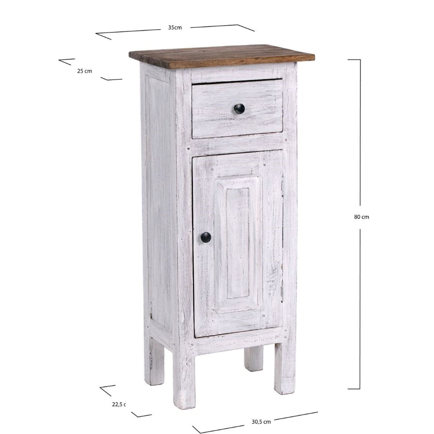 FLURSCHRANK PLANT 80x36cm (HxB) Massivholz | Telefontisch | Farbe: 05 weiß-natur