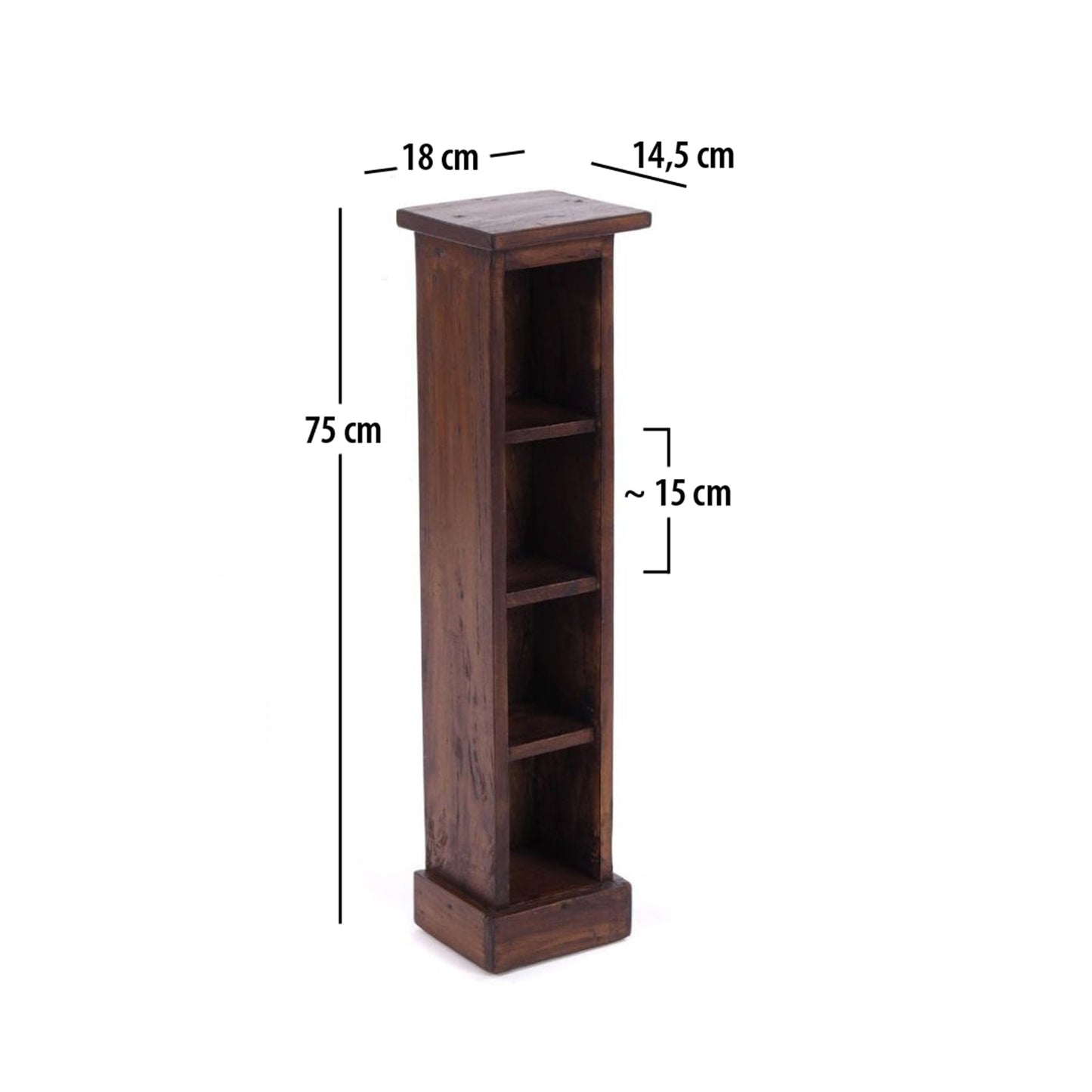 HOLZ CD REGAL TOWER | 75cm, Holzregal, Buch CD Rack mit 4 Fächern | Farbe: 02 hellbraun