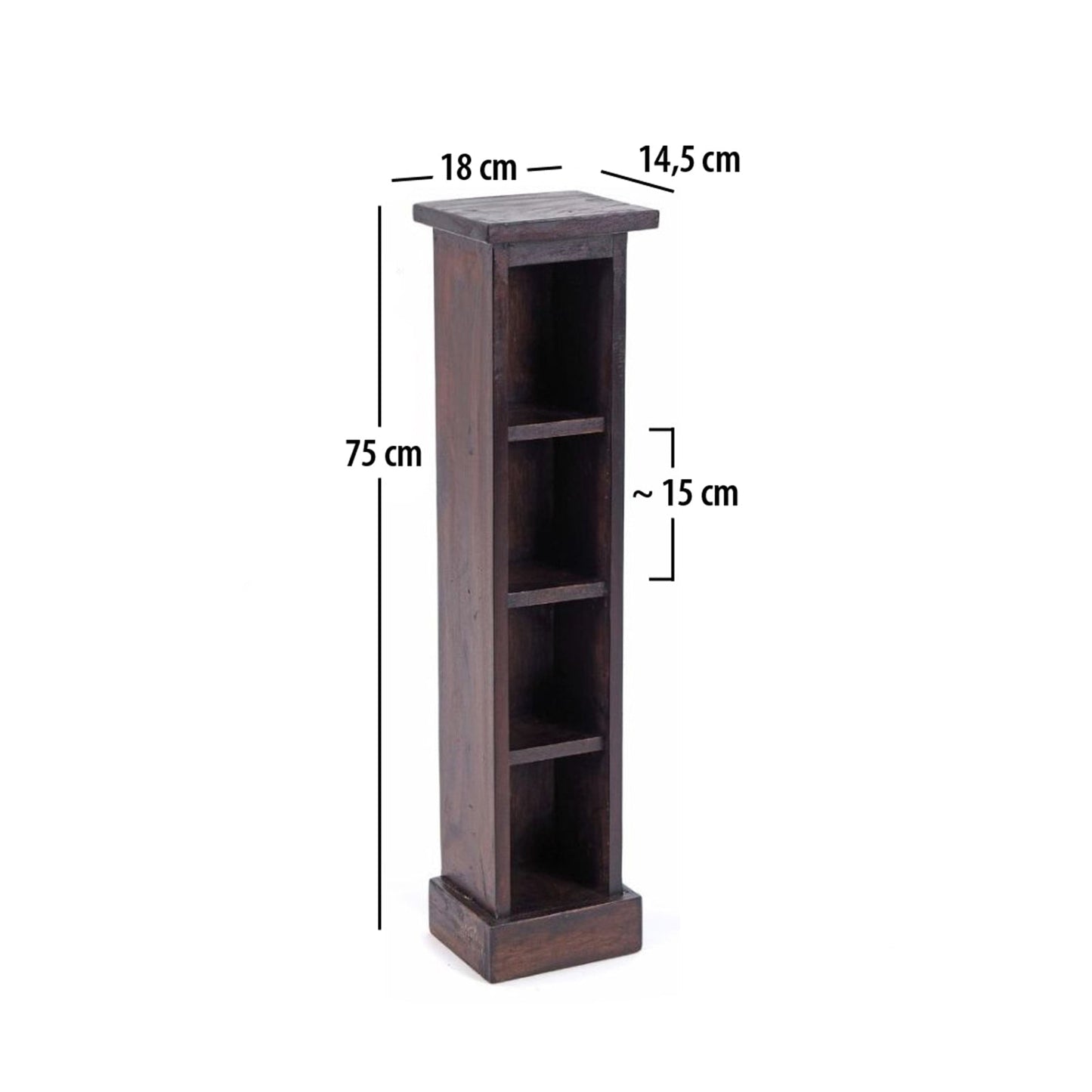 HOLZ CD REGAL TOWER | 75cm, Holzregal, Buch CD Rack mit 4 Fächern | Farbe: 03 dunkelbraun