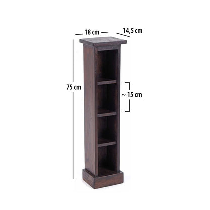 HOLZ CD REGAL TOWER | 75cm, Holzregal, Buch CD Rack mit 4 Fächern | Farbe: 03 dunkelbraun