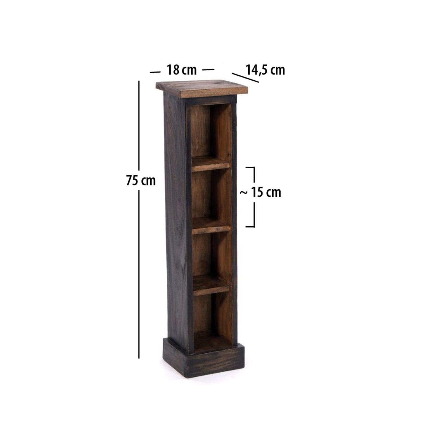 HOLZ CD REGAL TOWER | 75cm, Holzregal, Buch CD Rack mit 4 Fächern | Farbe: 04 schwarz-natur