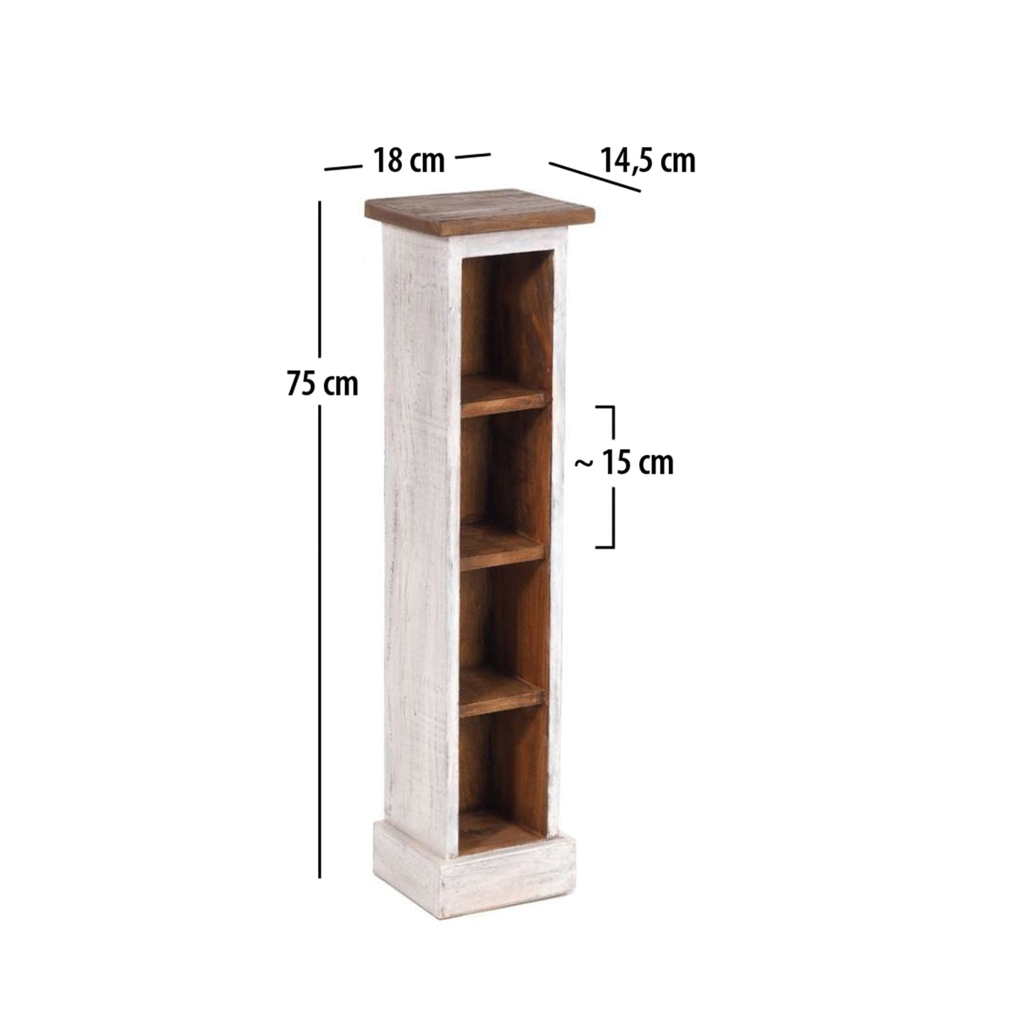 HOLZ CD REGAL TOWER | 75cm, Holzregal, Buch CD Rack mit 4 Fächern | Farbe: 05 weiß-natur