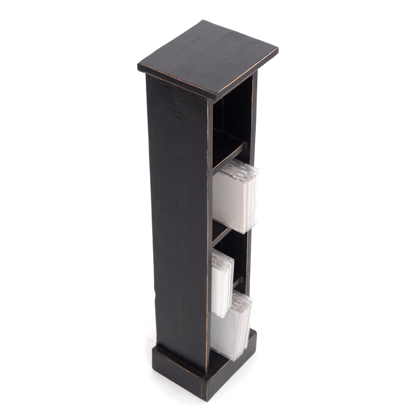 HOLZ CD REGAL TOWER | 75cm, Holzregal, Buch CD Rack mit 4 Fächern | Farbe: 09 voodoo - schwarz