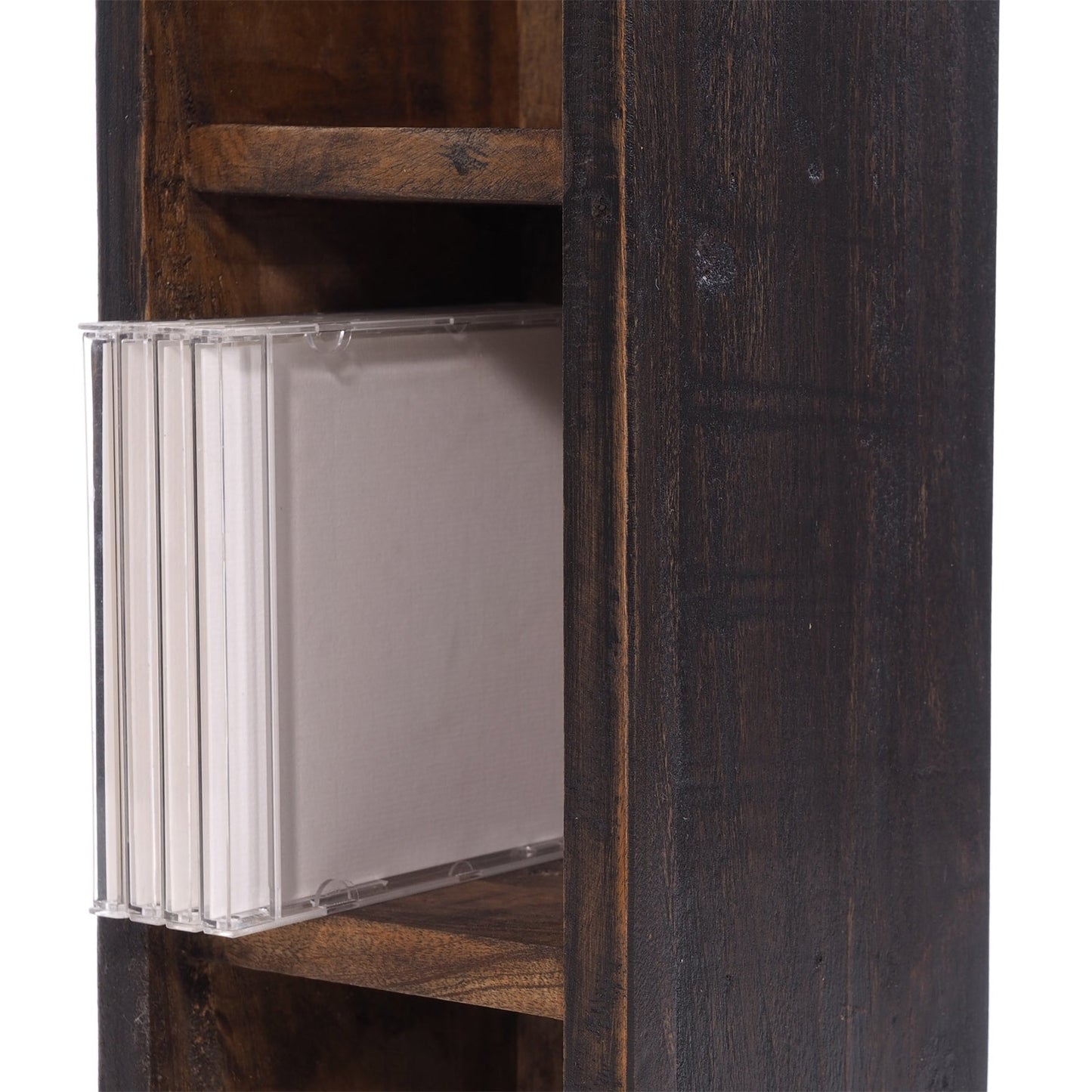 HOLZ CD REGAL TOWER | 75cm, Holzregal, Buch CD Rack mit 4 Fächern | Farbe: 04 schwarz-natur