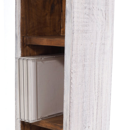 HOLZ CD REGAL TOWER | 75cm, Holzregal, Buch CD Rack mit 4 Fächern | Farbe: 05 weiß-natur