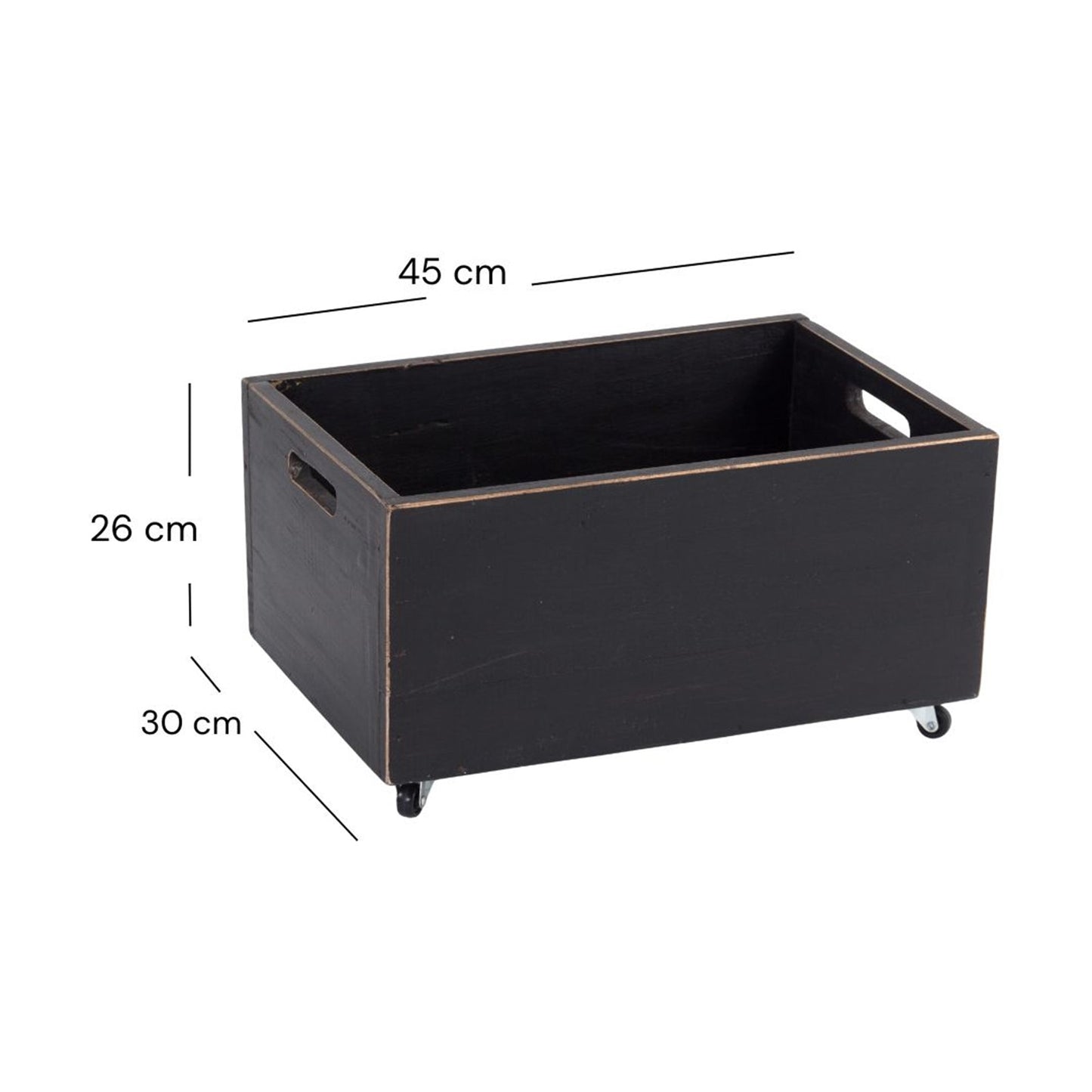 ROLLBARE HOLZKISTE "BOX" | 26x45x30 cm, Massivholz | Aufbewahrung | Farbe: 09 voodoo - schwarz