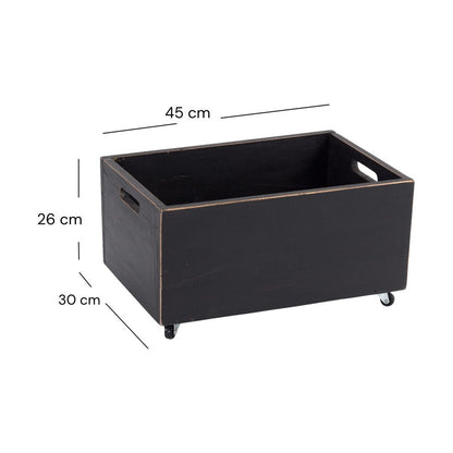 ROLLBARE HOLZKISTE "BOX" | 26x45x30 cm, Massivholz | Aufbewahrung | Farbe: 09 voodoo - schwarz