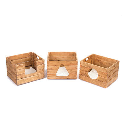 KATZENHAUS "KITTY" | Holz, 3-teilig | Katzenhütte mit Kissen