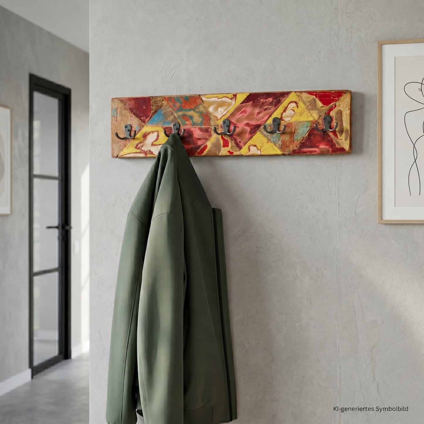 WANDGARDEROBE "ELIO" | 60 cm mit 5 Haken | Bunte Flurgarderobe