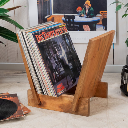 SCHALLPLATTENSTÄNDER "POP" | Massivholz, für 40 Vinylplatten | Ständer | Farbe: natur