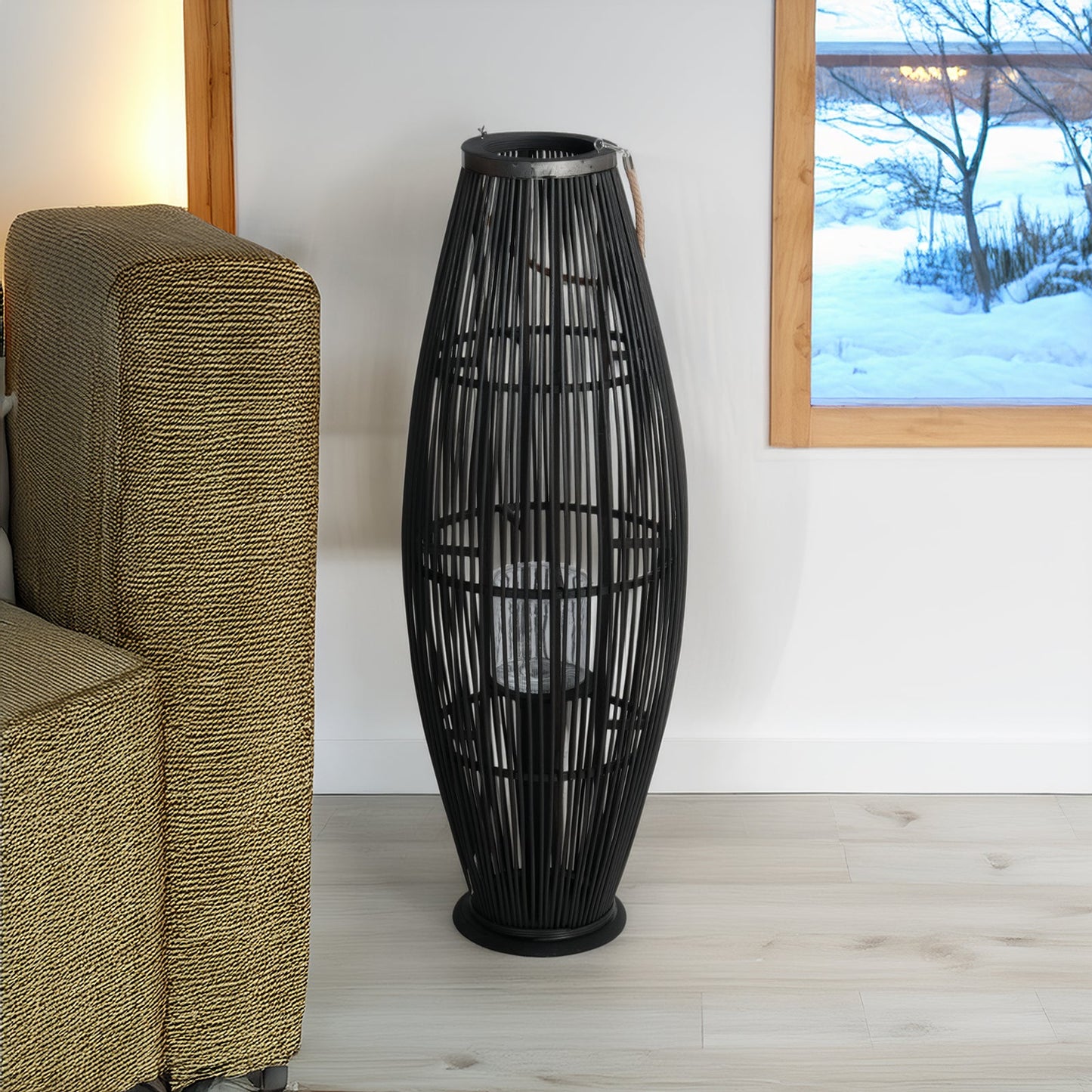 Deko  LATERNE "ZYA" |  Bambus | Natur Windlicht | Größe: 95 cm