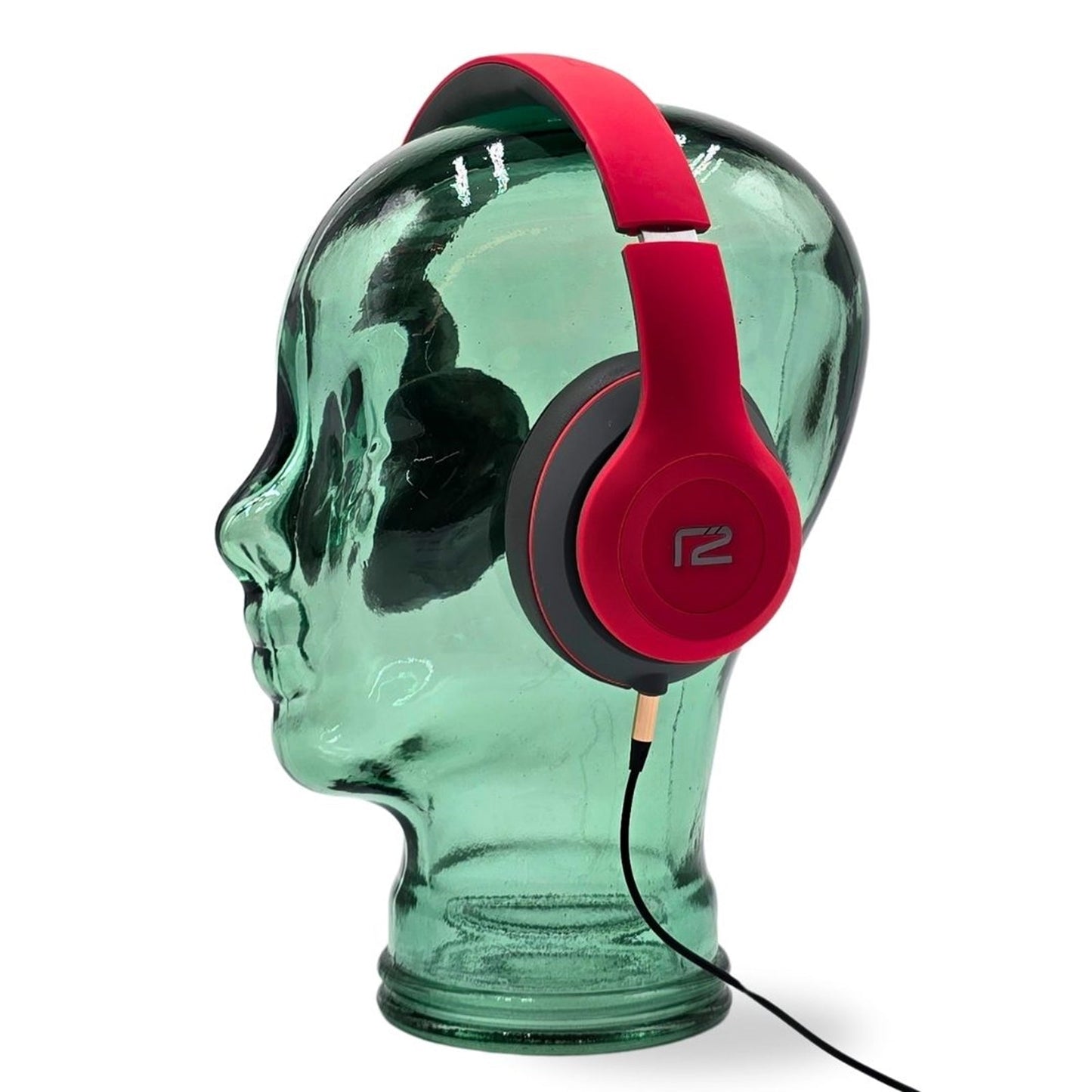 Glas KOPFHÖRERSTÄNDER transparent + satin | 29cm Glaskopf Skulptur | Farbe: T03 grün