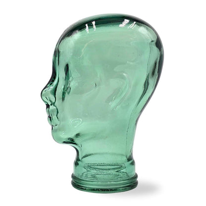 Glas KOPFHÖRERSTÄNDER transparent + satin | 29cm Glaskopf Skulptur | Farbe: T03 grün
