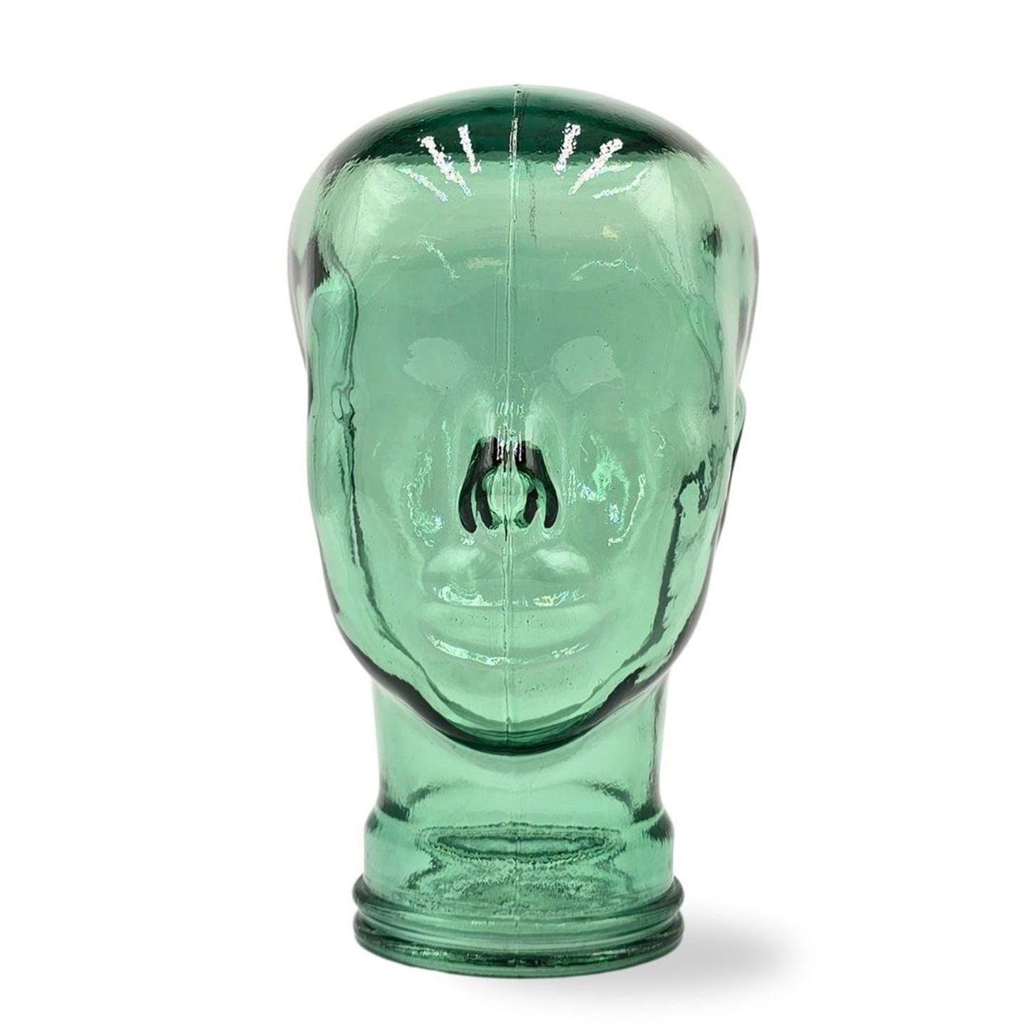 Glas KOPFHÖRERSTÄNDER transparent + satin | 29cm Glaskopf Skulptur | Farbe: T03 grün