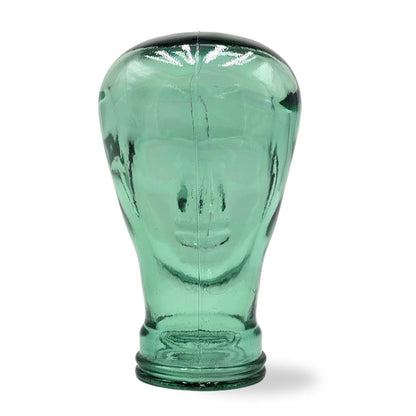 Glas KOPFHÖRERSTÄNDER transparent + satin | 29cm Glaskopf Skulptur | Farbe: T03 grün
