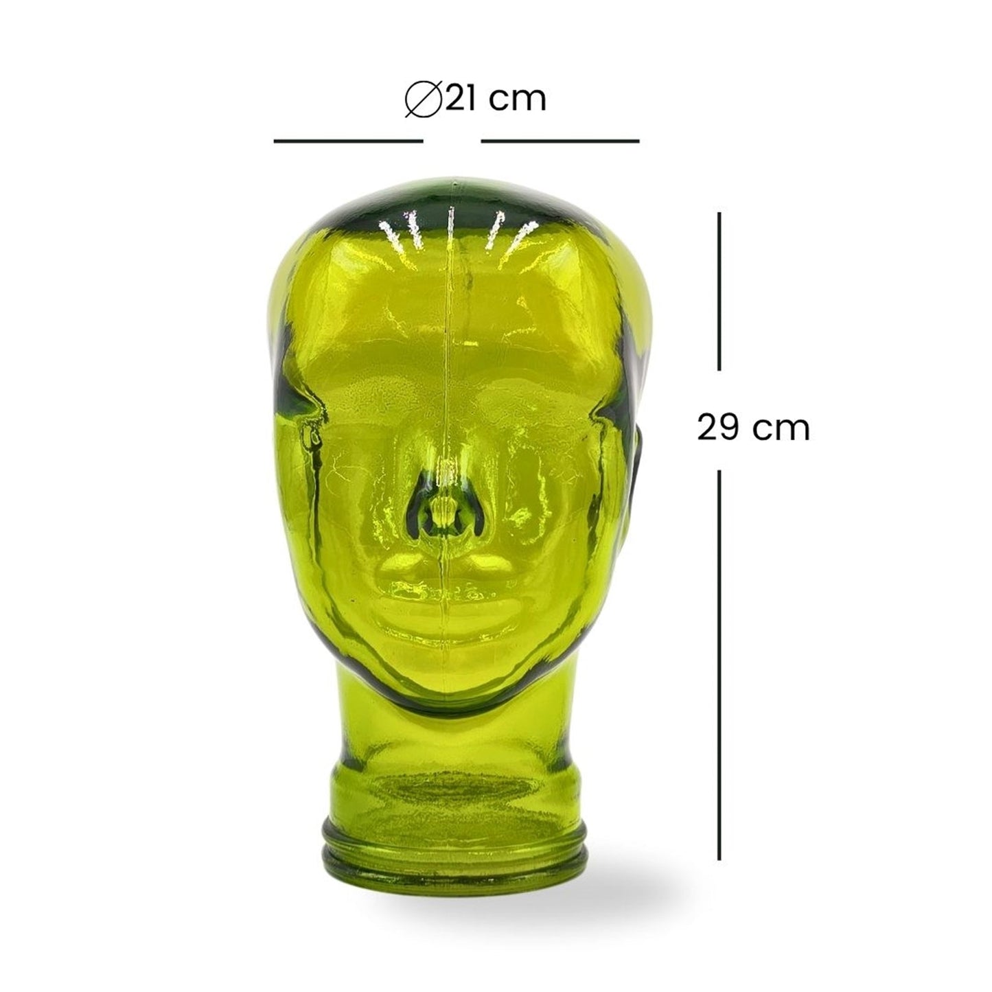Glas KOPFHÖRERSTÄNDER transparent + satin | 29cm Glaskopf Skulptur | Farbe: T02 limette