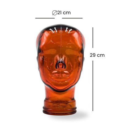 Glas KOPFHÖRERSTÄNDER transparent + satin | 29cm Glaskopf Skulptur | Farbe: T04 hot orange