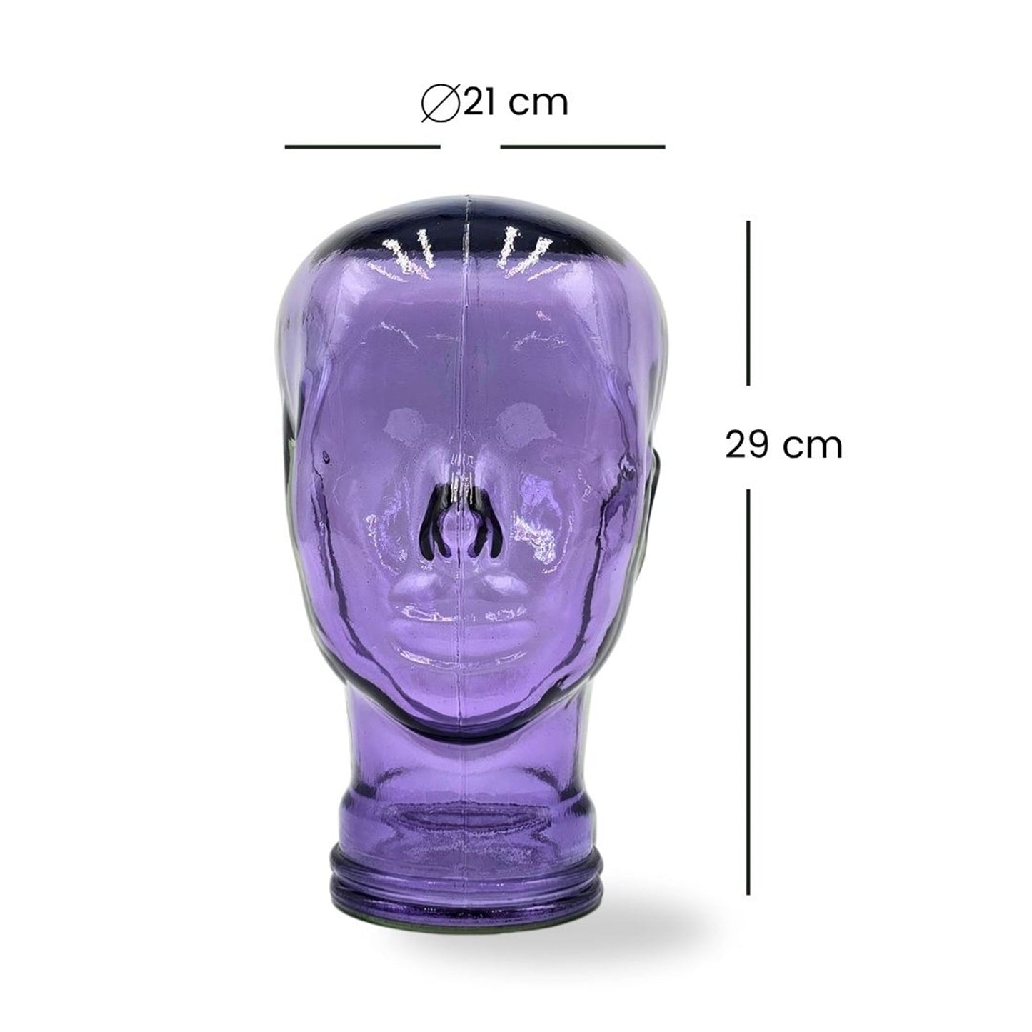 Glas KOPFHÖRERSTÄNDER transparent + satin | 29cm Glaskopf Skulptur | Farbe: T05 violett