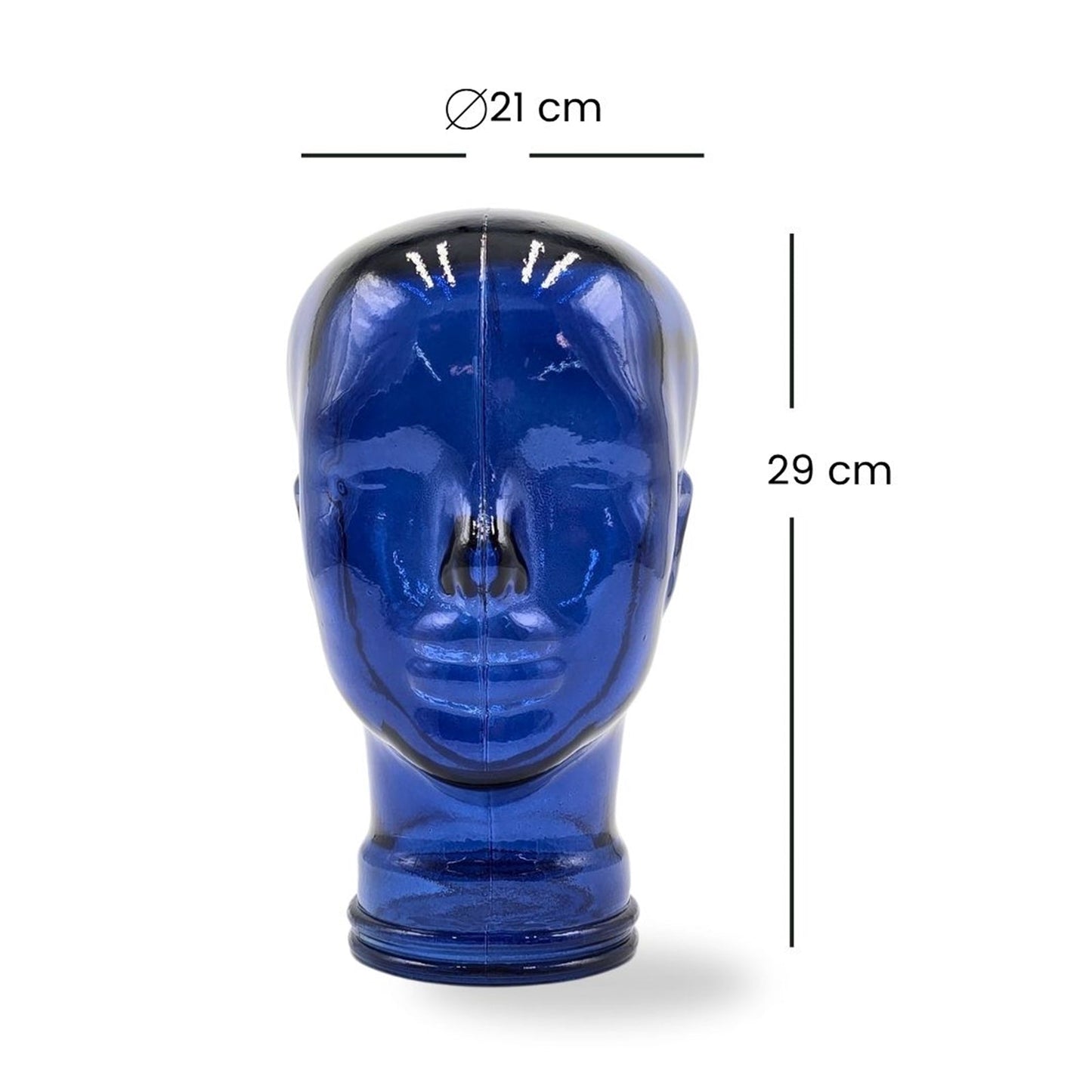 Glas KOPFHÖRERSTÄNDER transparent + satin | 29cm Glaskopf Skulptur | Farbe: T09 marineblau