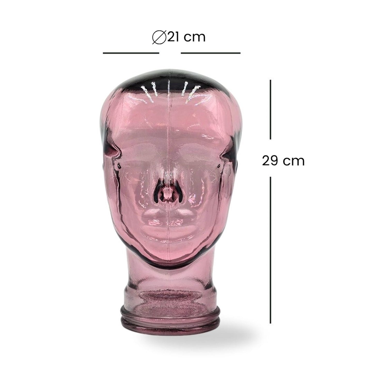 Glas KOPFHÖRERSTÄNDER transparent + satin | 29cm Glaskopf Skulptur | Farbe: T08 altrosa