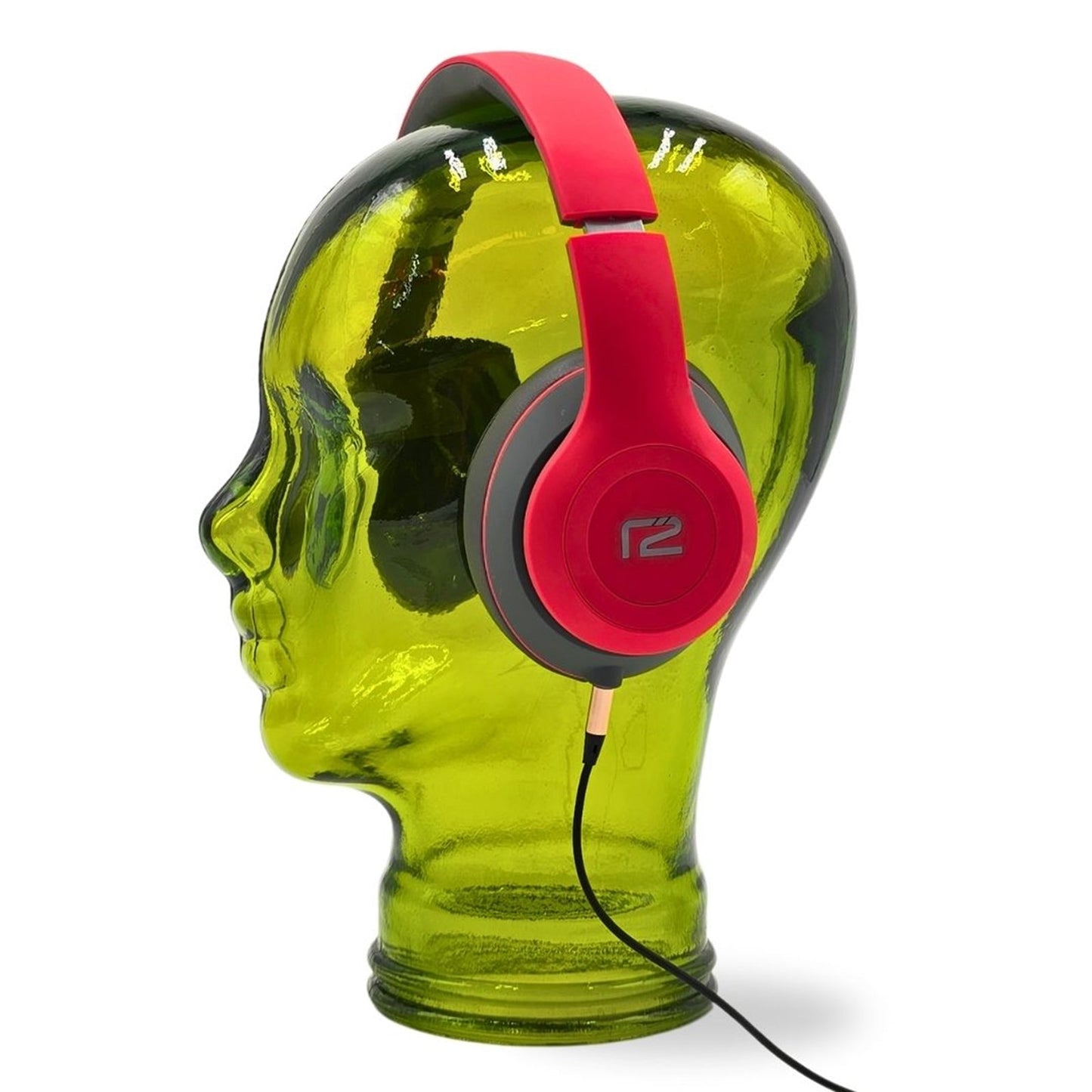 Glas KOPFHÖRERSTÄNDER transparent + satin | 29cm Glaskopf Skulptur | Farbe: T02 limette