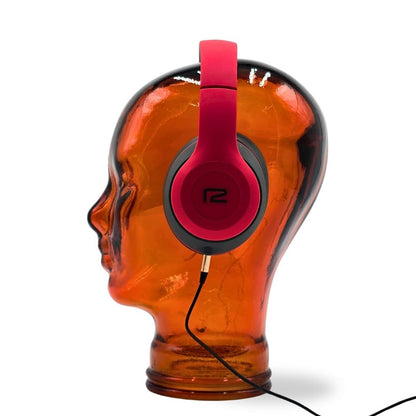 Glas KOPFHÖRERSTÄNDER transparent + satin | 29cm Glaskopf Skulptur | Farbe: T04 hot orange