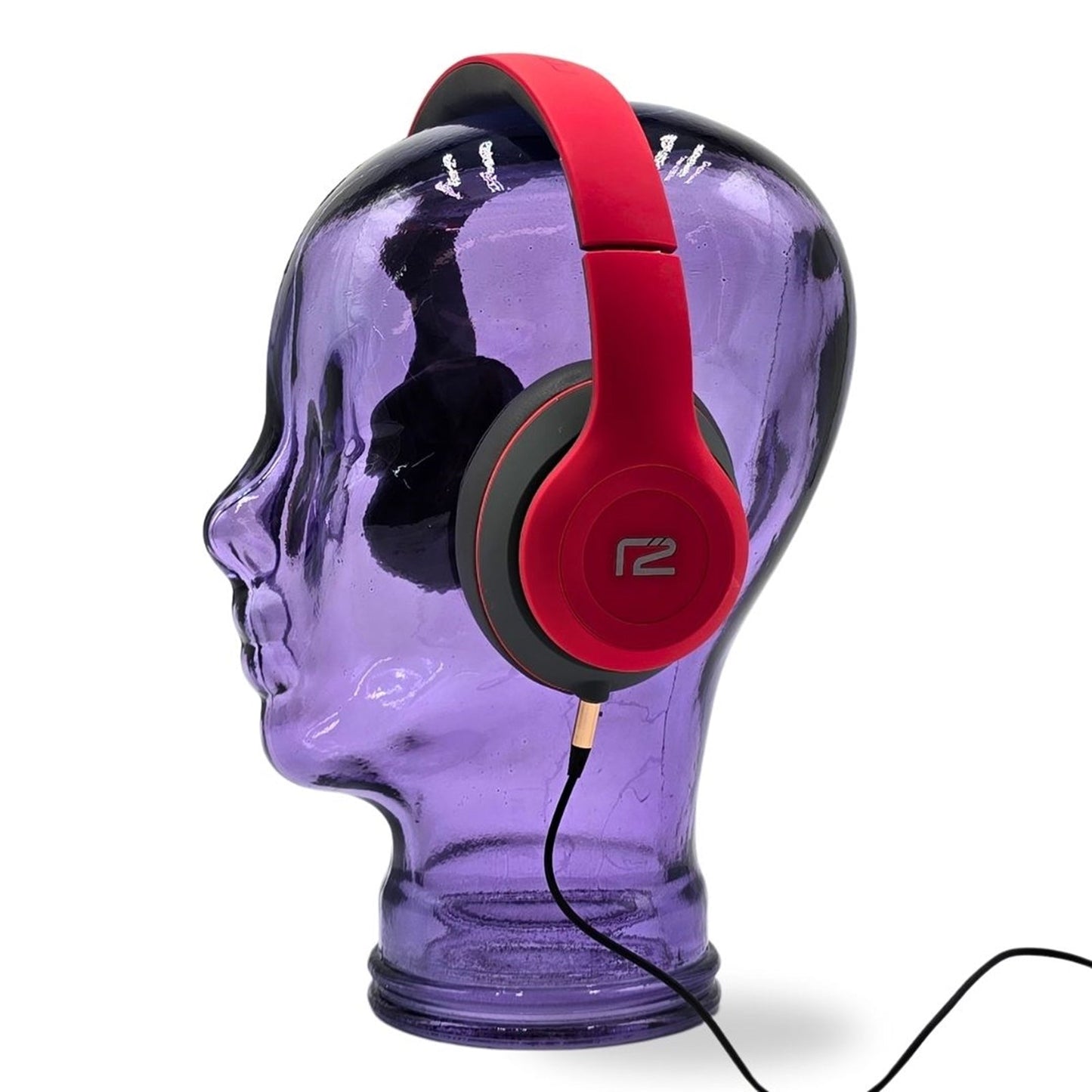Glas KOPFHÖRERSTÄNDER transparent + satin | 29cm Glaskopf Skulptur | Farbe: T05 violett