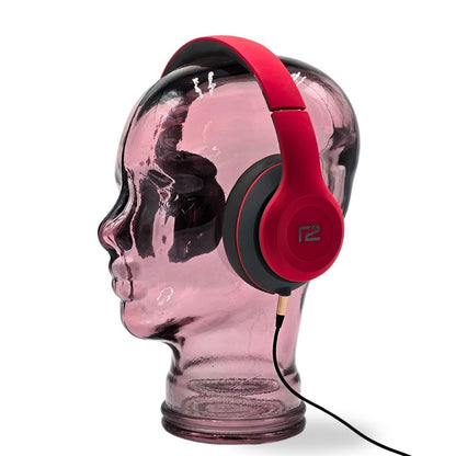 Glas KOPFHÖRERSTÄNDER transparent + satin | 29cm Glaskopf Skulptur | Farbe: T08 altrosa