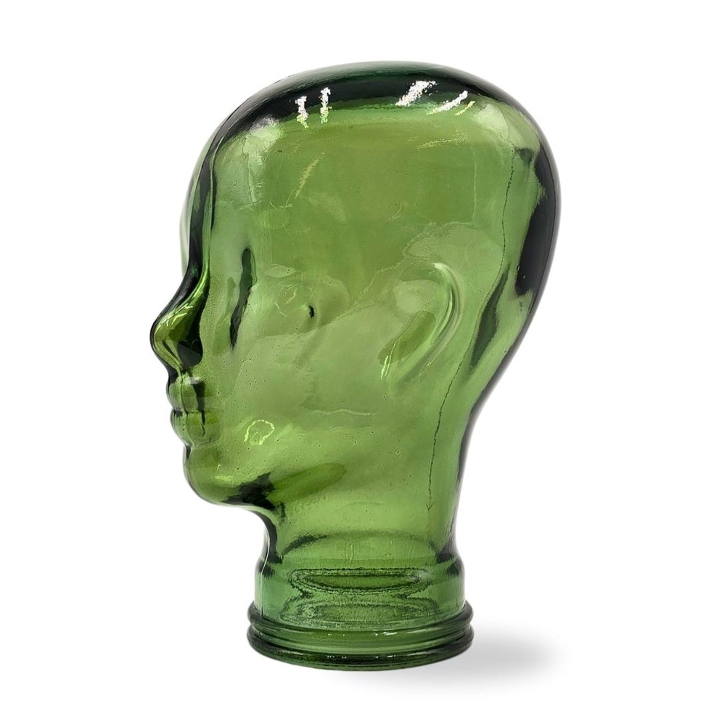 Glas KOPFHÖRERSTÄNDER transparent + satin | 29cm Glaskopf Skulptur | Farbe: T03 grün
