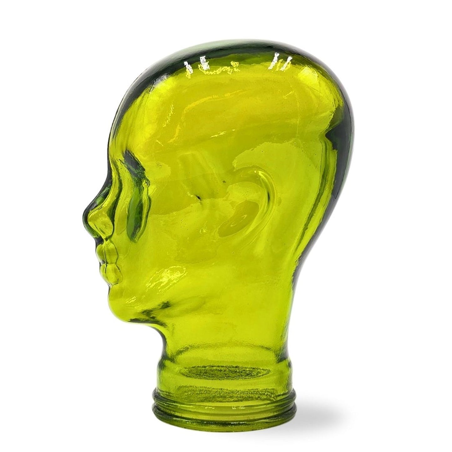 Glas KOPFHÖRERSTÄNDER transparent + satin | 29cm Glaskopf Skulptur | Farbe: T02 limette