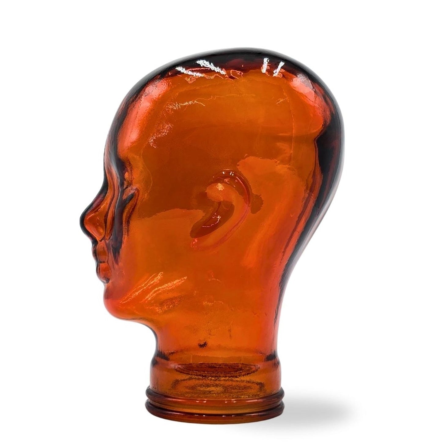 Glas KOPFHÖRERSTÄNDER transparent + satin | 29cm Glaskopf Skulptur | Farbe: T04 hot orange