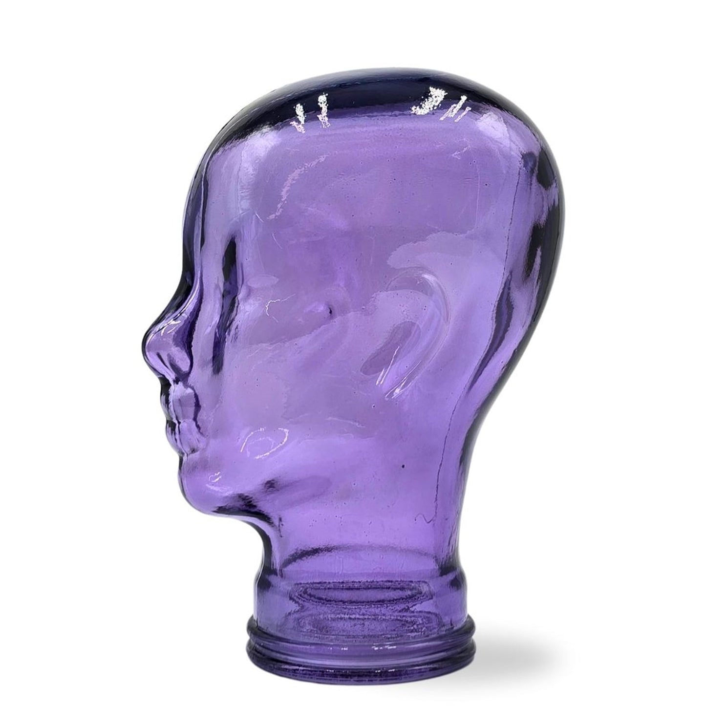 Glas KOPFHÖRERSTÄNDER transparent + satin | 29cm Glaskopf Skulptur | Farbe: T05 violett